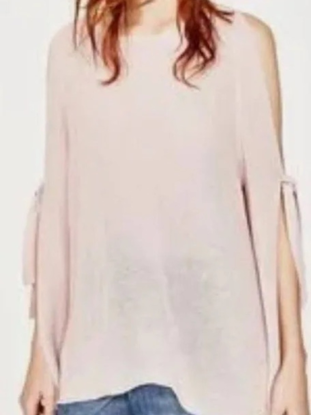 NWOT Zara Dusty Rose Crewneck Sweater with Split Sleeve Tie Elbow